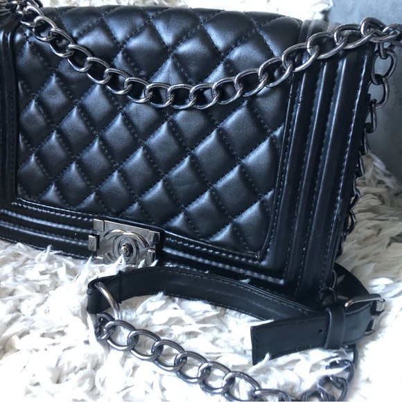 Black lambskin Quilted Chanel  Shoulder Bag with chain strap. $300 - Picture 1 of 3